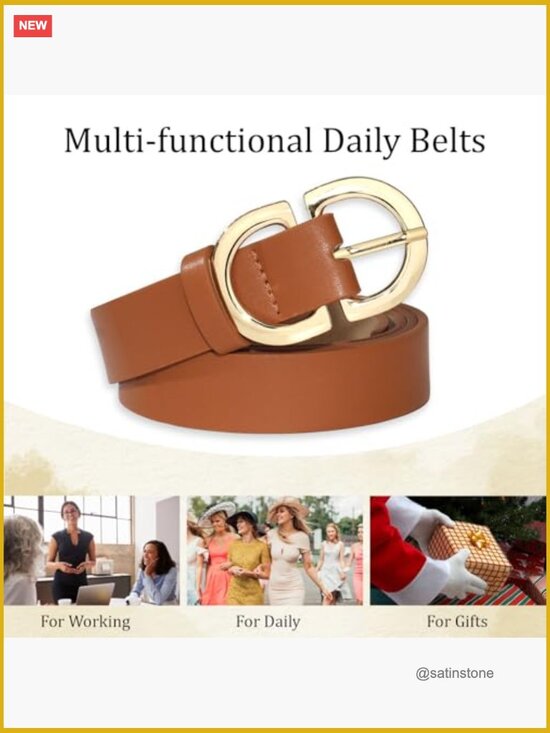 Set of 4 Faux Leather Belts with Gold Buckle for Jeans Pants Dresses